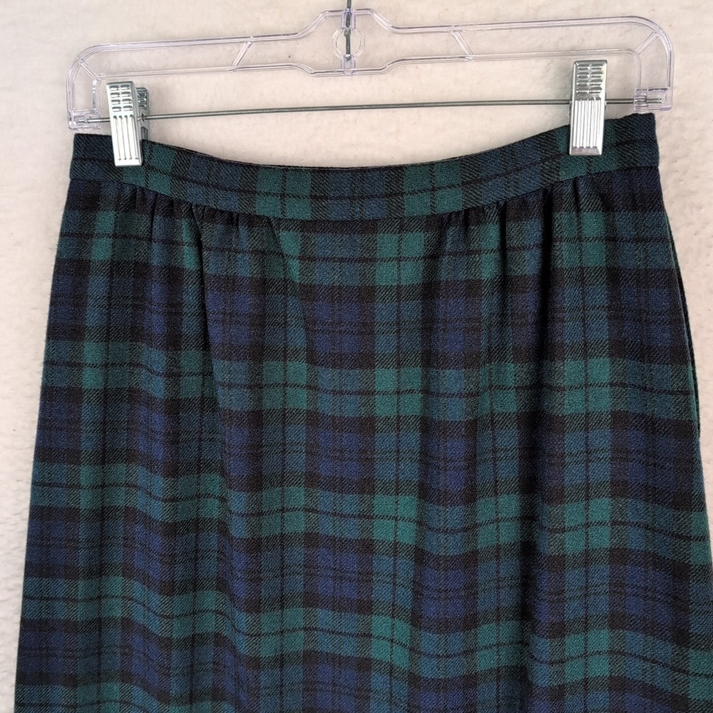 Vintage Pendleton Plaid Wool Skirt Size 6 A-Line Midi Pockets Green Blue Black - Picture 6 of 10